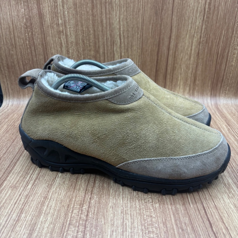 Merrell Yeti Mid Natural Mens Size 10 Tan Suede Faux Fur Lined Slip On Boots